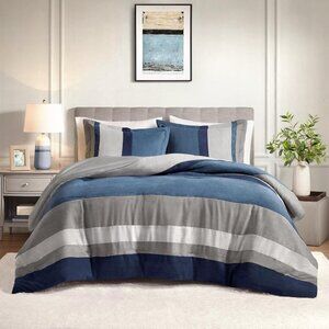 NWT Comfort Spaces 3-Piece Luxe Microsuede Comforter Set Blue Multi Full / Queen